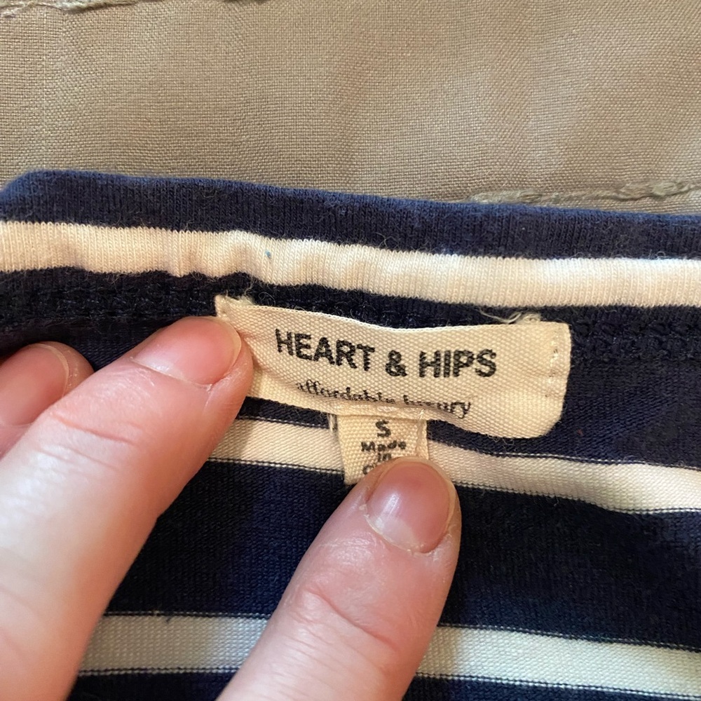 A navy and white striped stretch dress by Heart and Hips brand, size small.